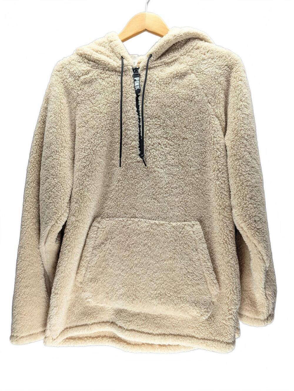 PINK Victoria's Secret Women's Beige Sherpa Fleece Hoodie M